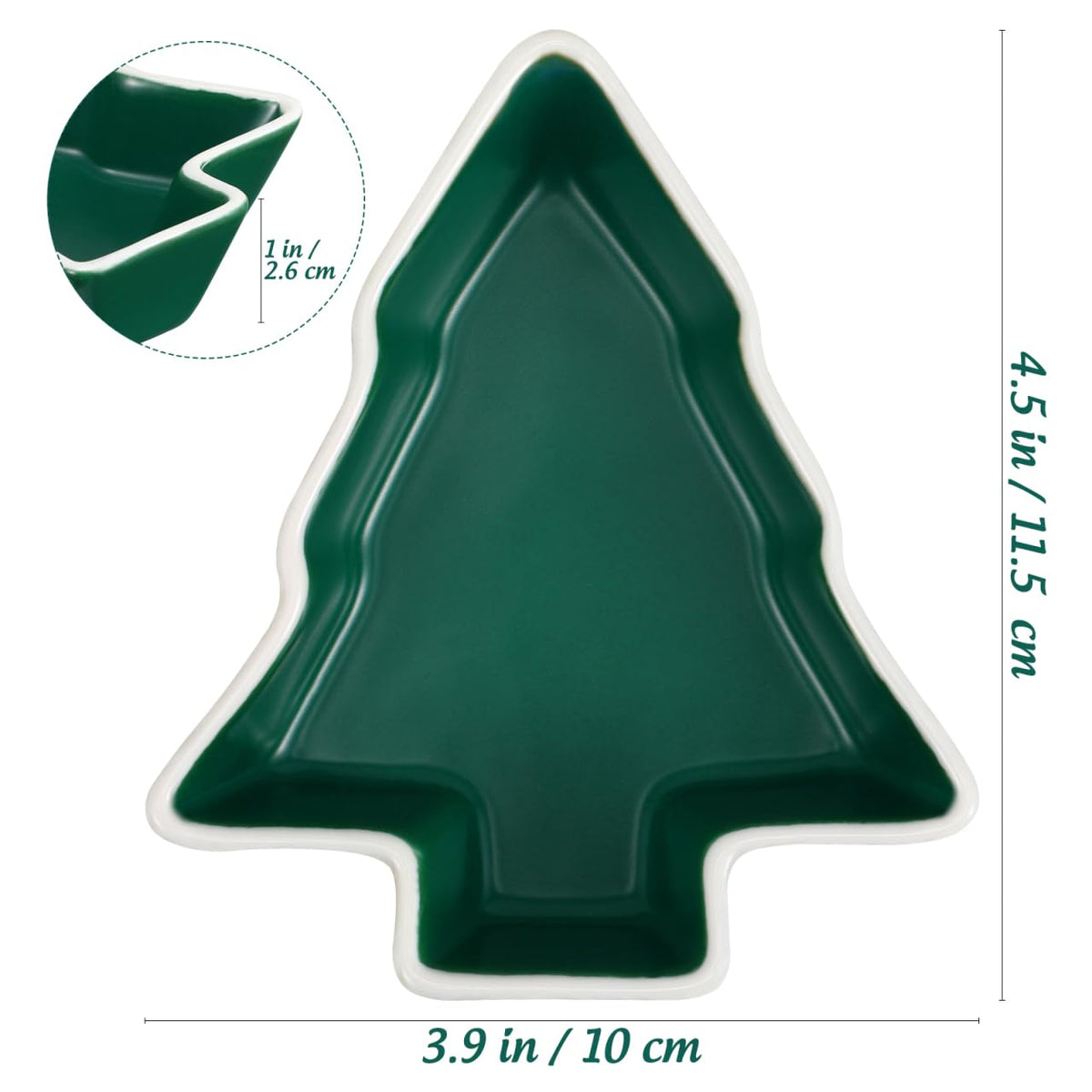 Angoily 2Pcs Christmas Tree Ceramic Dish, Christmas Tree Sauce Dish Xmas Snack Appetizer Tray Ceramic Appetizer Tray Candy Serving Platters Snack Dry Fruit Sauce Dishes Wedding Holiday Party, Green