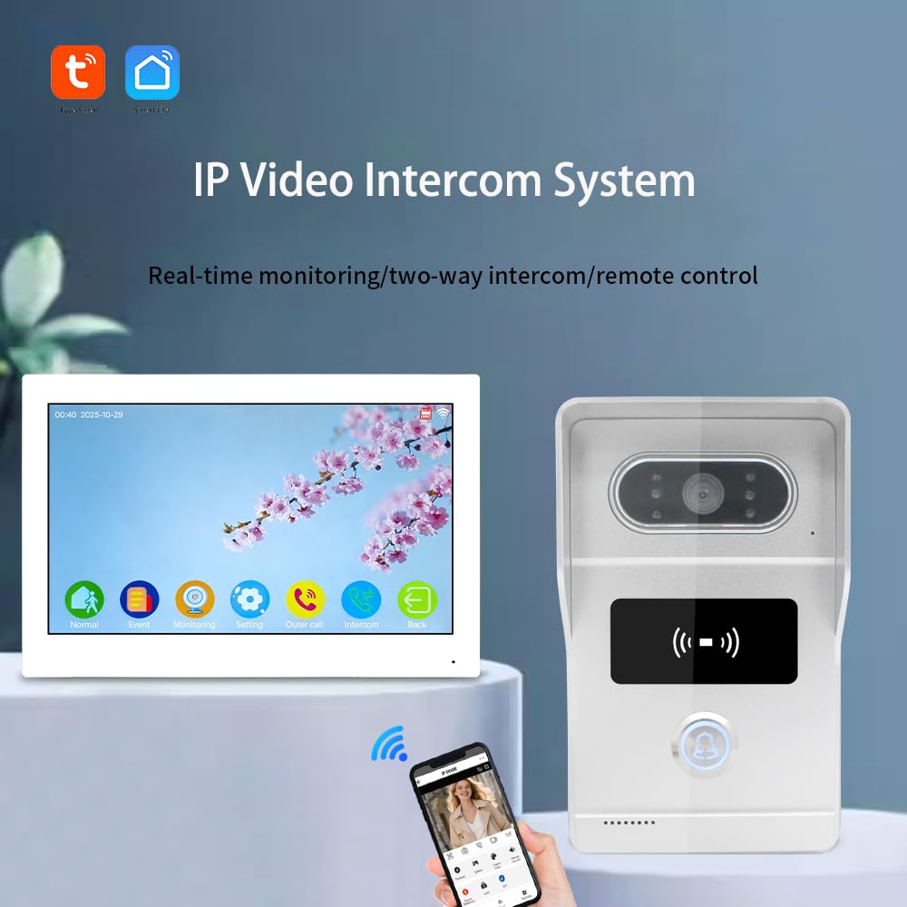 Wired IP Video Apartment Intercom System,1080P Camera and 7 inch Touch Monitor,Video Door Phone Kit Two-Way Audio Motion Detected with POE for Home,Tuya (2 Doorbell + 2 Monitor + 1 POE)
