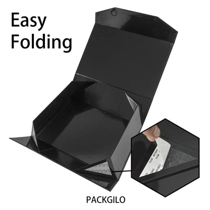 PACKGILO Black Extra Large Gift Box with Lid 2 Pcs 16.5 x 13 x 5.3 Inches, Gift Box large Black Gift Boxes for Presents Clothes Robe Wedding Dress Sweater,Reusable Foldable Bridesmaid Proposal Box（Glossy）