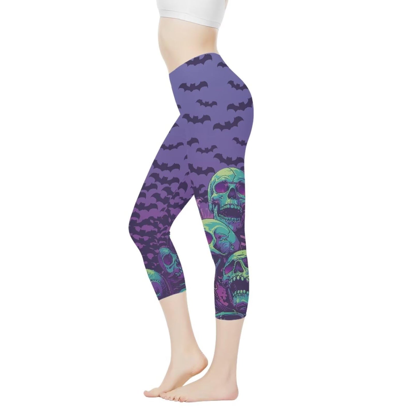 AFPANQZ Bat Skull Print Yoga Legging for Womens Girls Halloween Casual Seamless Compression Athletic Pants Legging Gym Fitness Sport Yoga Leggings for Womens Ladies
