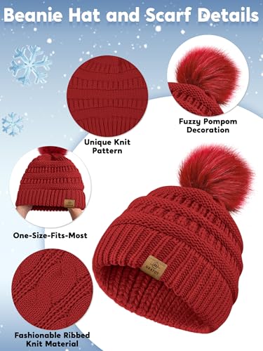 URATOT Winter Warm Sets Knitted Scarf Beanie Pompom Hat Touch Screen Gloves and Winter Ear Warmer Set for Men or Women
