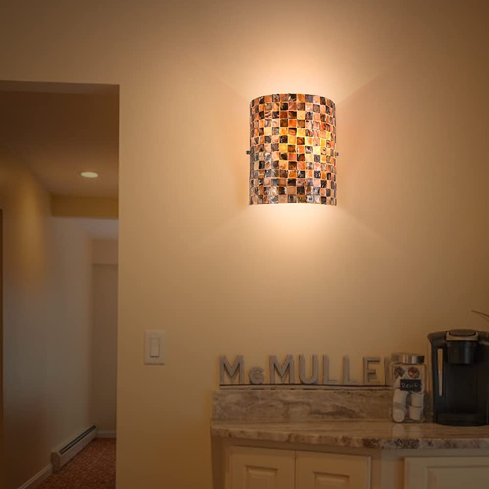 ARTZONE Tiffany Style Wall Sconces, Natural Shell Lampshade Mosaic Wall Light for Bedroom, Stairway, Corridor