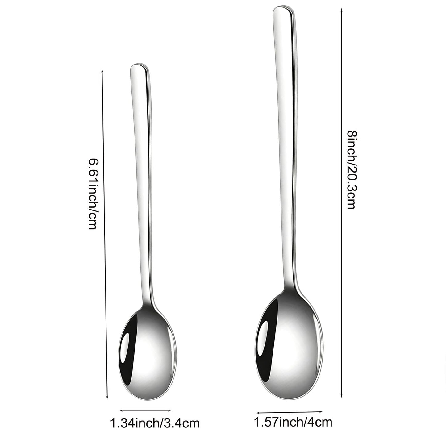 FYLFOTA Set of 6 Spoons, 8 Inch Korean Spoons with Long Handles, Stainless Steel Soup Spoons for Home, Kitchen & Restaurant,Dishwasher Safe (8inch)