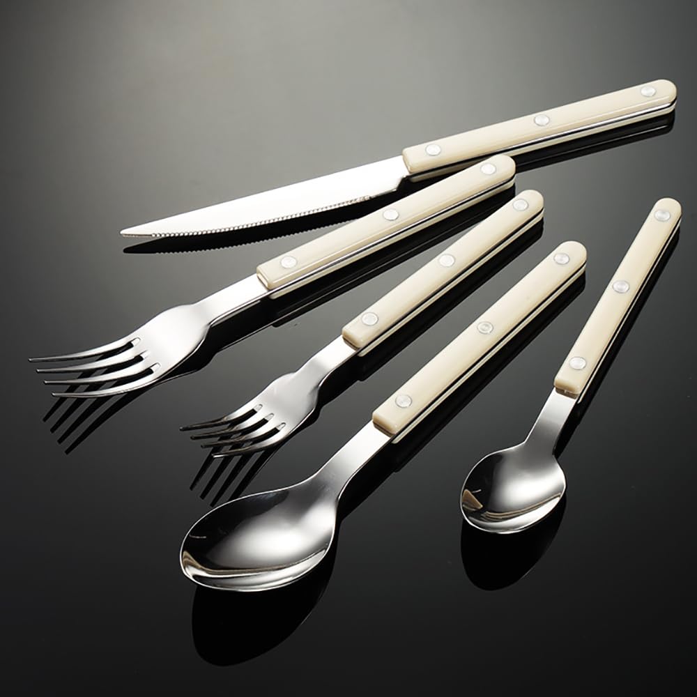 ZILNEHZ Silverware Set 40 Piece White Handle Flatware Cutlery Set for 8, 18/10 Stainless Steel Silverware Utensil Sets Durable Mirror Polished for Home Kitchen Restaurant Wedding Holiday Party