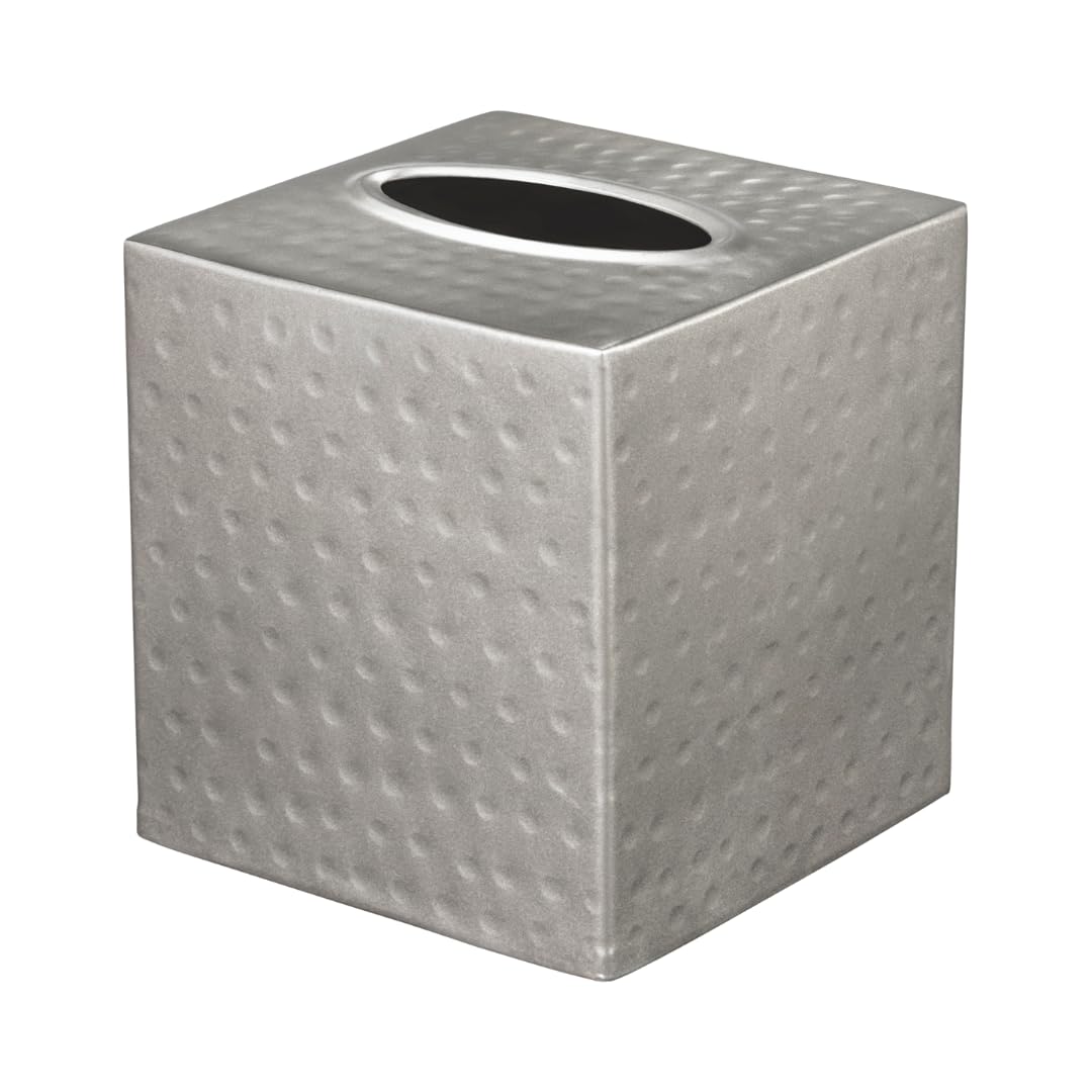 Monarch Abode Tissue Box Cover Square – Hand Hammered Pewter Metal Tissue Holder Box for Bathroom Accessory, Aesthetic Decorative Facial Napkin Cube for Modern Home Decor