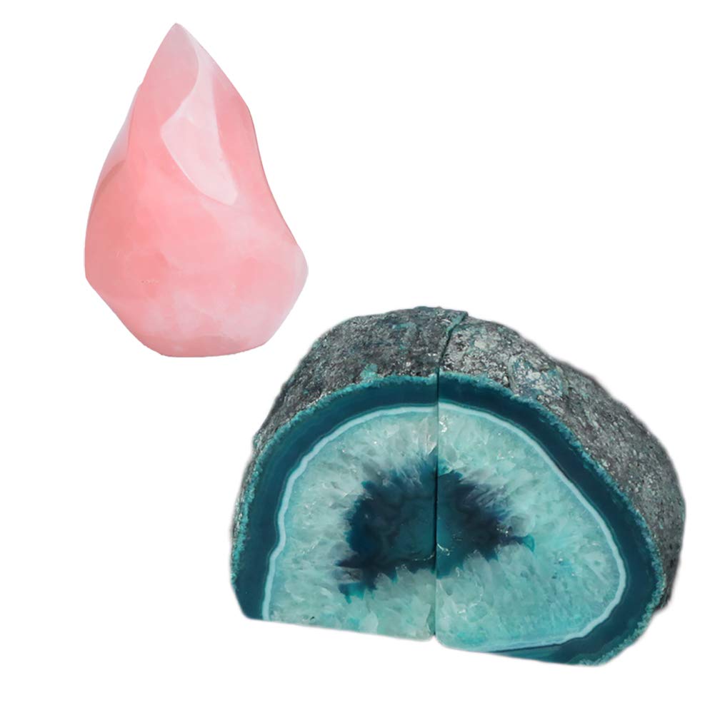 AMOYSTONE Healing Crystal Stone Bookends Decorative Rose Quartz Tower Great Gifts