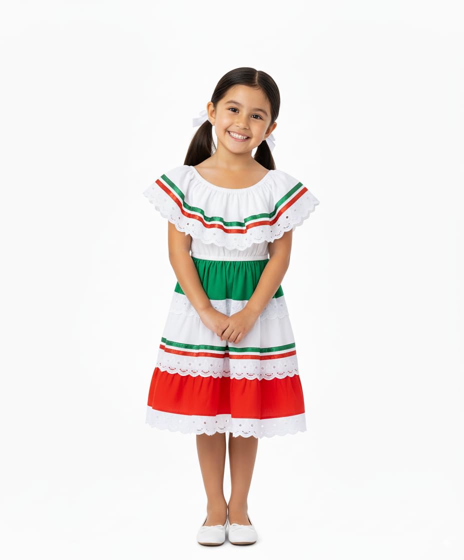 unik Girl's Traditional Mexican Cinco De Mayo Fiesta Dress Red Size 12