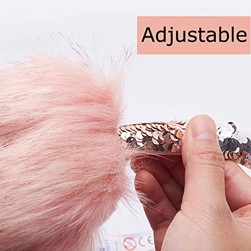 Gifts Treat Girls Ear Muffs Sequins Earmuffs Kids Winter Warm Ear Covers in Plush and Flip Sequin Design Pink Adjustable Earmuffs for Girls Cute Fluffy Ear Warmers, Sequins, M