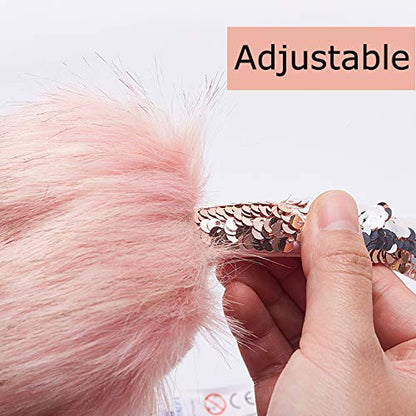 Gifts Treat Girls Ear Muffs Sequins Earmuffs Kids Winter Warm Ear Covers in Plush and Flip Sequin Design Pink Adjustable Earmuffs for Girls Cute Fluffy Ear Warmers, Sequins, M