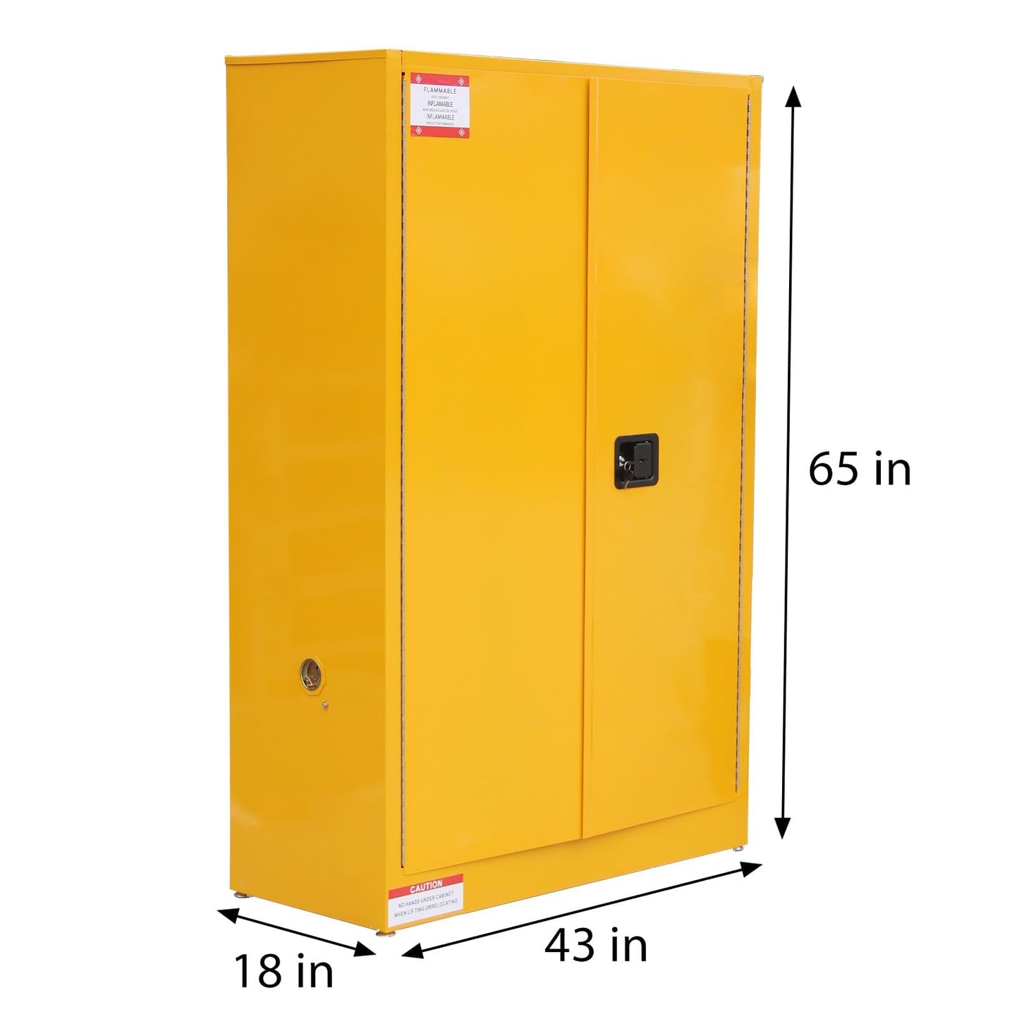 ExploreHorizon 45 Gal Flammable Safety Cabinet, 43" x 18" x 65" Galvanized Steel Flammable Liquid Storage Cabinet with 2 Adjustable Shelves 2 Manual Doors for Industrial Use, Yellow