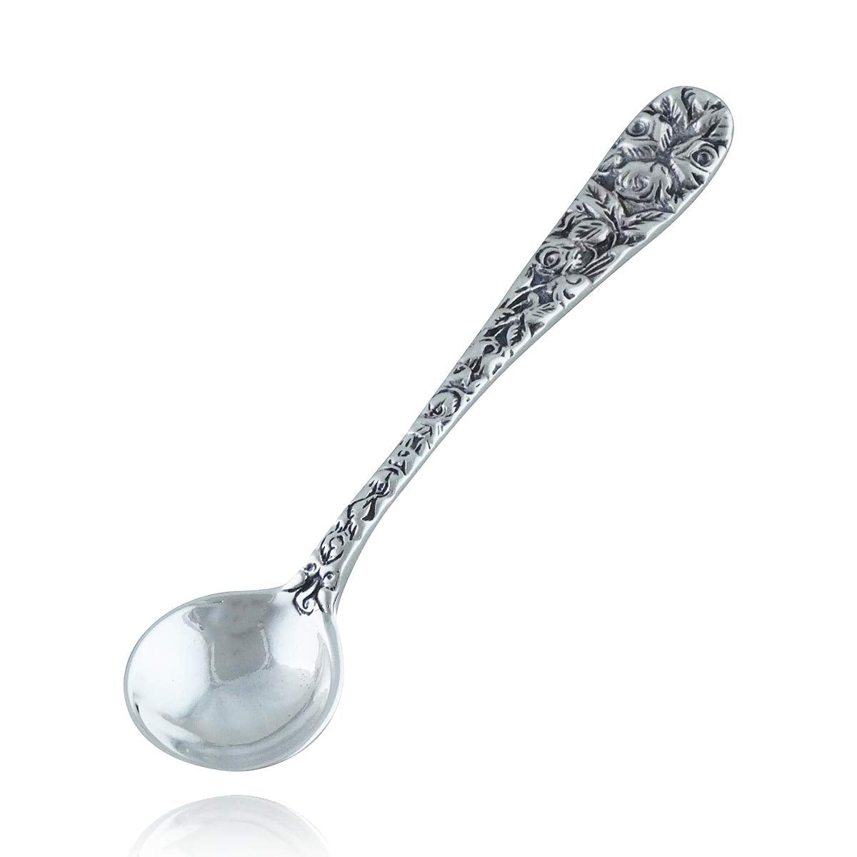 Sterling Silver 2.5" Salt Spoon or Mustard Spoon w/Floral Pattern Handle