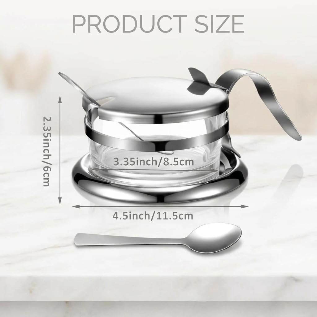 Stainless Steel Salt Cellar with Spoon & Lid, Heavy Duty Salt Container for Countertop, Seasoning Storage Jar for Sea, Kosher, Pepper, Candy