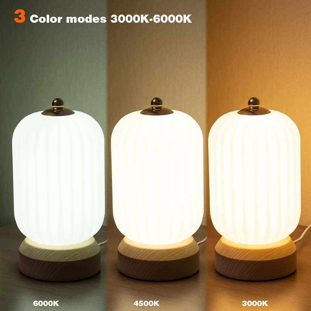 LONRISWAY LED Wood Table Lamp, 3-Color Modern Desk lamp Bedroom Bedside Night Light, Dimmable Led Lighting, Creative Home Decor, Unique House warmging Gift