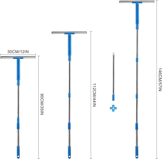 Window Cleaner with Long Handle, Glass Cleaning Tools with Silicone Squeegee &