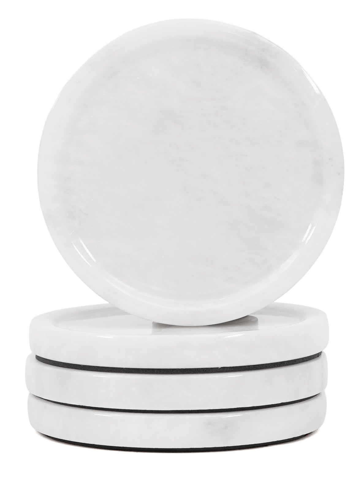 Earthen Crafts Marble Coasters Set of 4 for Drinks Countertop 4 Inches Round White Stone Drink Coaster for Kitchen Counter, Ideal for Home Decor House Warming Gifts