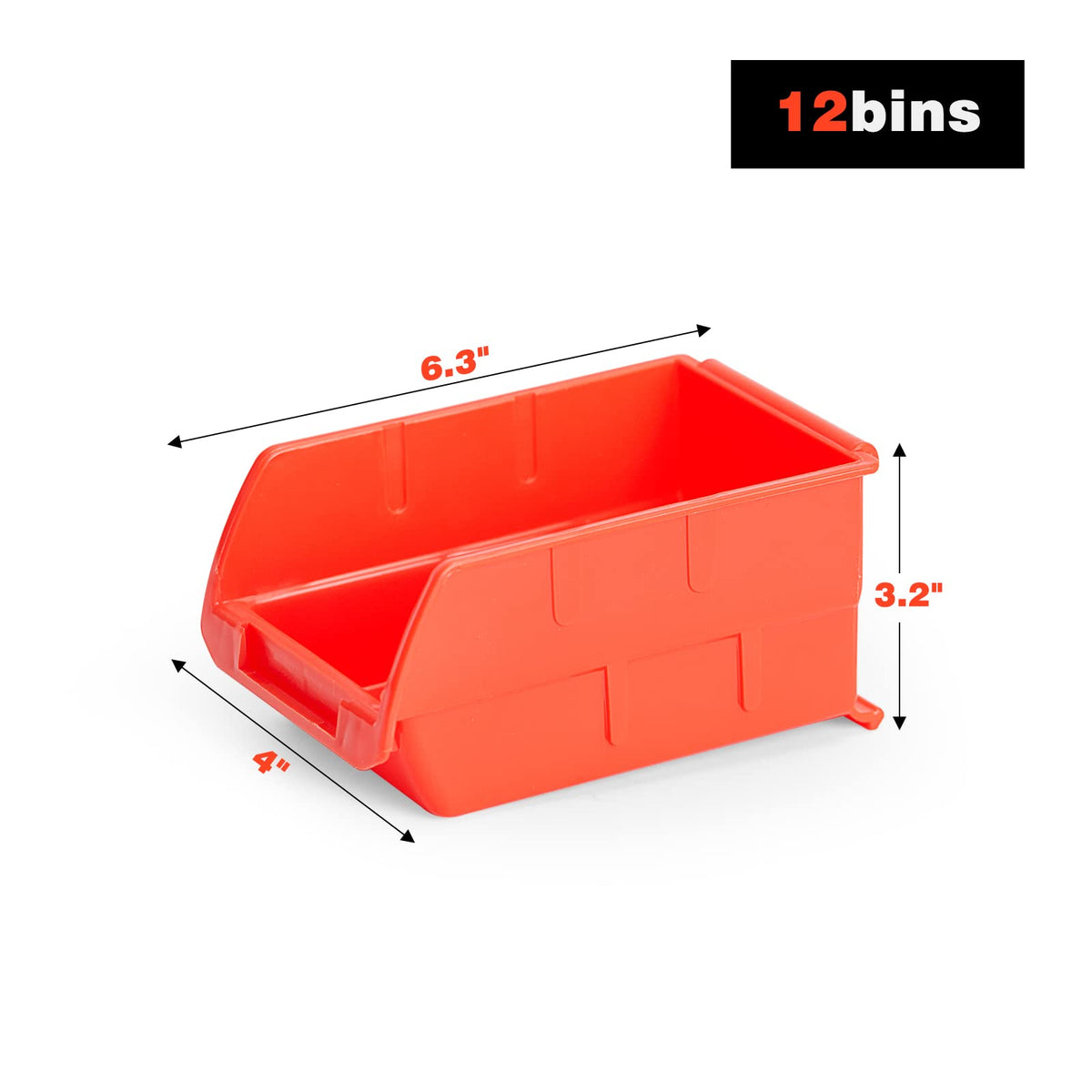 Ultrawall Wall Mounted Storage Bins, Plastic Hanging Storage Organizer Bins, Garage Tool Storage System for Screws, Nuts, Bolts, Nails, and Small Hardware Parts, 12x bins & 3 x rails, Orange