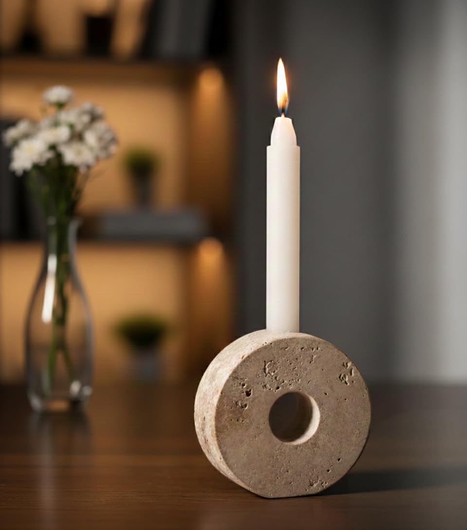 SPESHSTONES Marble Candle Holder Set of 2 Handmade Candlestick Holders for Taper Candles, Elegant Travertine Candle Stick Holders for Candlesticks, Centerpieces for Tables & Entryway Table Decor