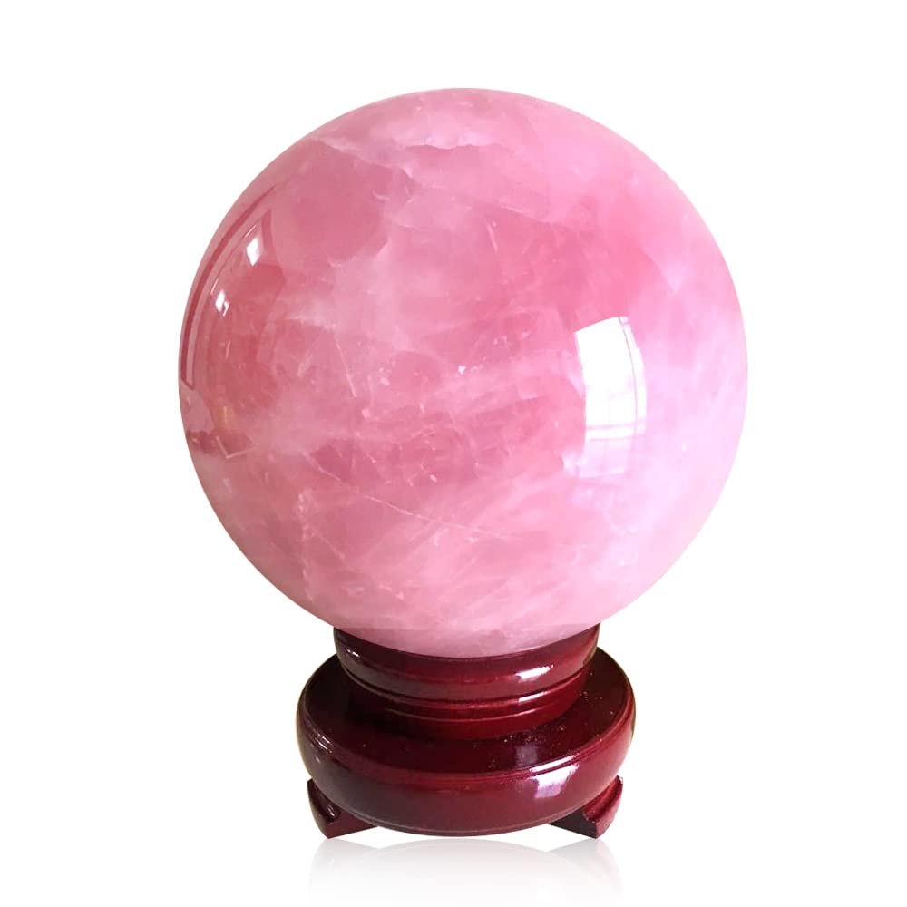 MDYSC Natural Pink Rose Quartz Magic Crystal Healing Ball Ornament Sphere + Base (5cm (2inch))
