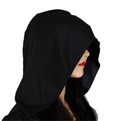 Jeufoin Women's Gothic Victorian Witch Vampire Dress Medieval Renaissance Halloween Cosplay Hooded Costume (x-large, black)
