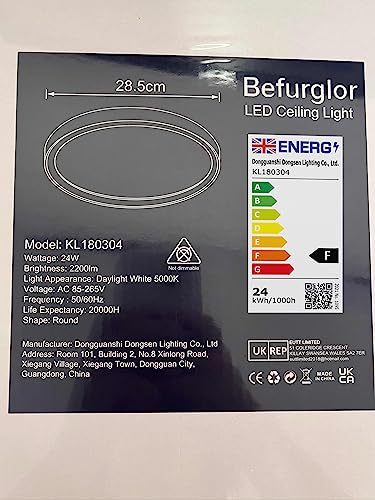 Befurglor 24W LED Ceiling Light Ø 28.5cm, 5000K Daylight White 2200LM,150W Equivalent, Modern LED Ceiling Lamp for Living Room,Bedroom, Kitchen, Bathroom, Hallway, Office
