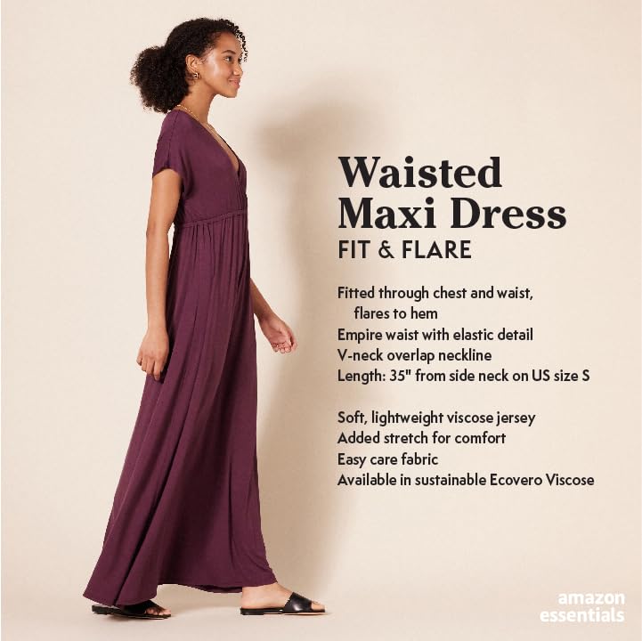 Amazon Essentials Women's Waisted Maxi Dress (Available in Plus Size), Burgundy, Large