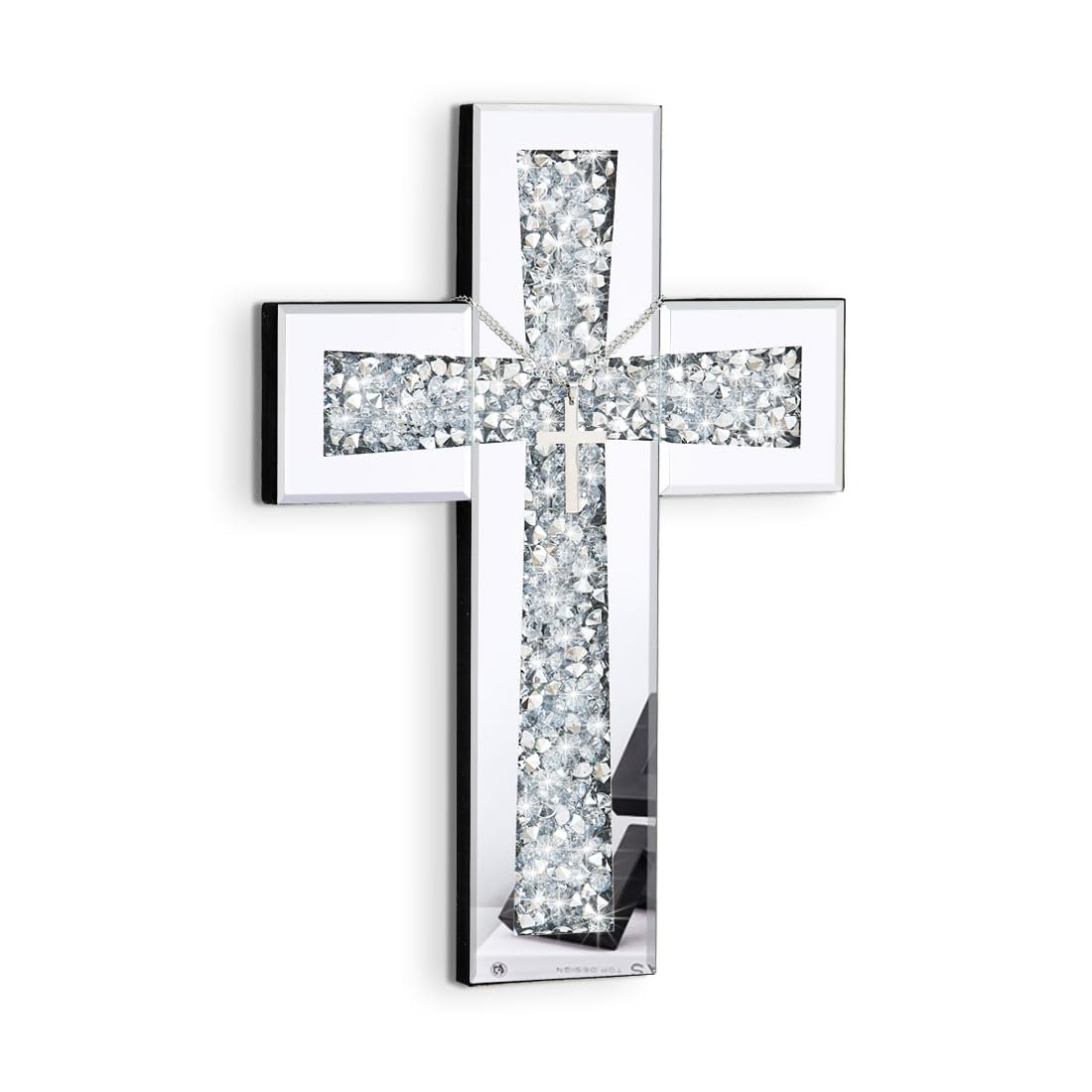 Aeveco Cross Wall Decor, Silver Mirrored Cross for Living Room, Crystal Crush Diamond Mirror Crosses, Religious Wall Art, Home Decor