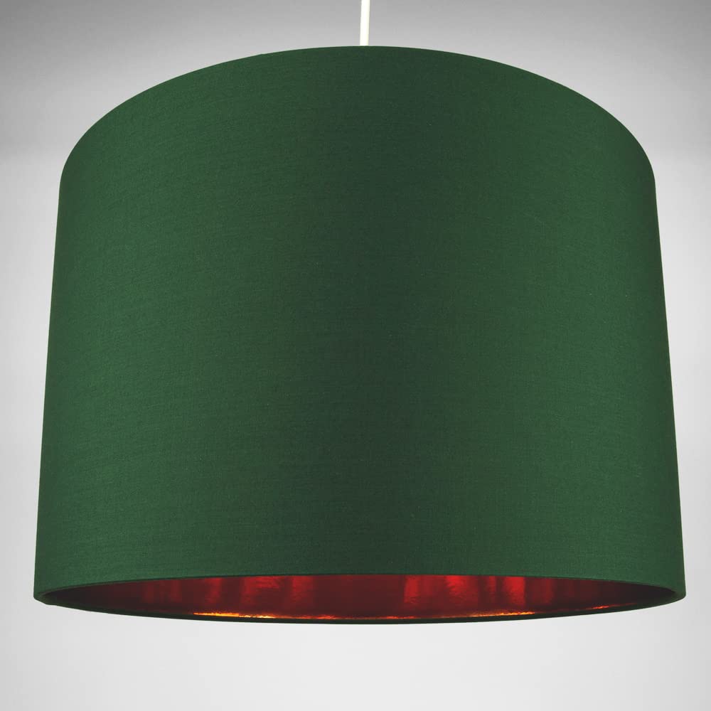 Modern and Chic Forest Green Cotton Fabric 16" Floor, Table or Pendant Circular Drum Lampshade with Shiny Copper Inside | Beautiful Statement Piece by Happy Homewares