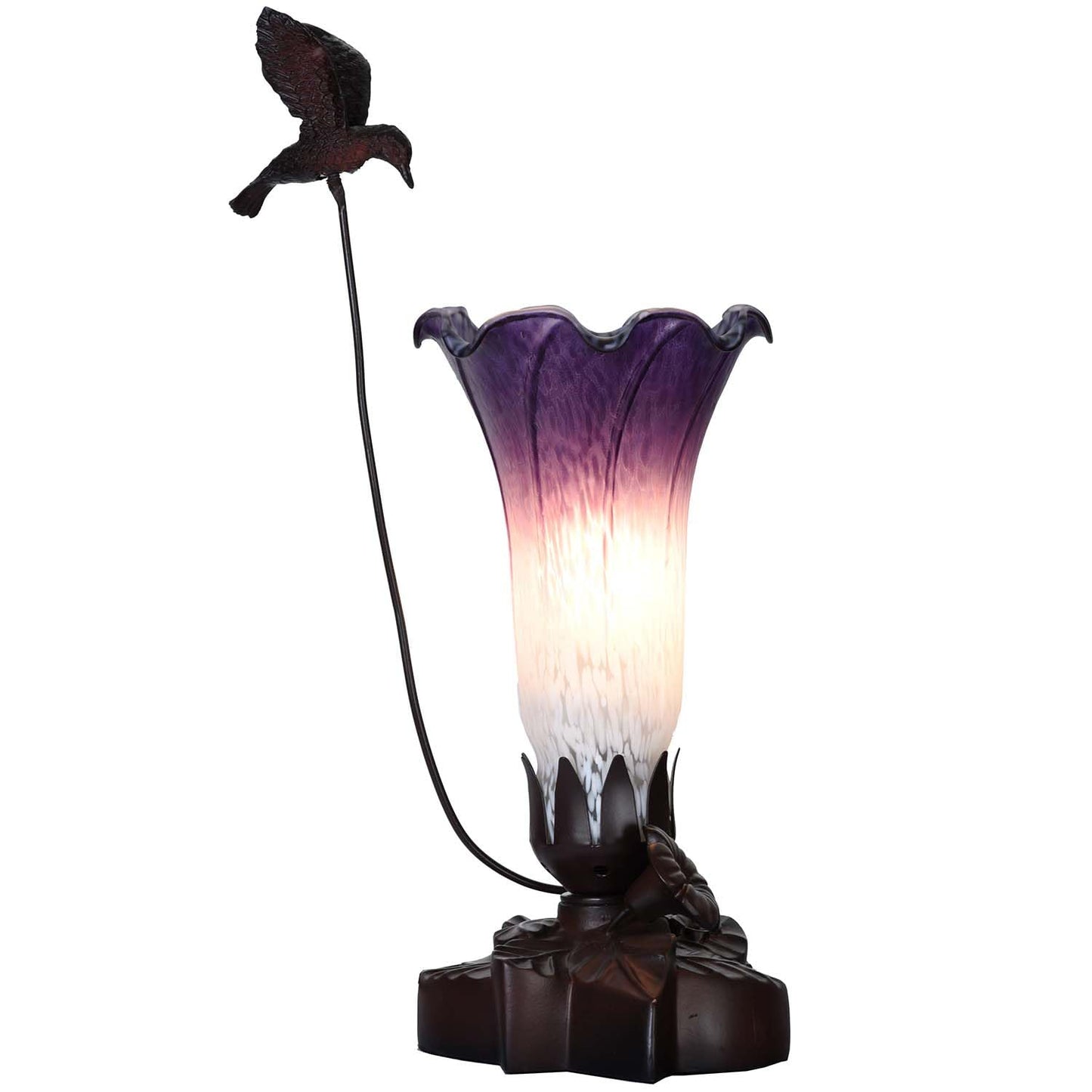 Bieye LL102 Hummingbird Flying Over Lily Flower Blown Glass Table Lamp for Home Decor (White Indigo, 4.25Wx12H)