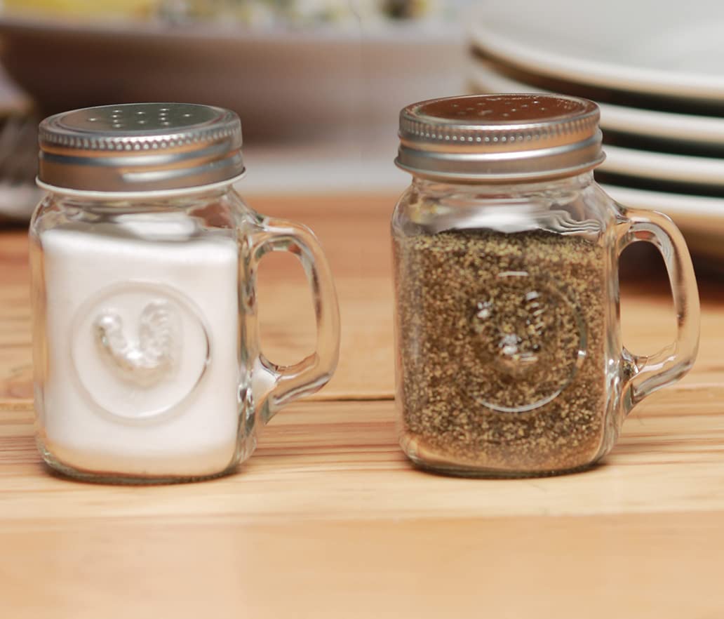 Circleware Mason Jar Rooster Mug Salt and Pepper Shakers, 5 oz, Clear