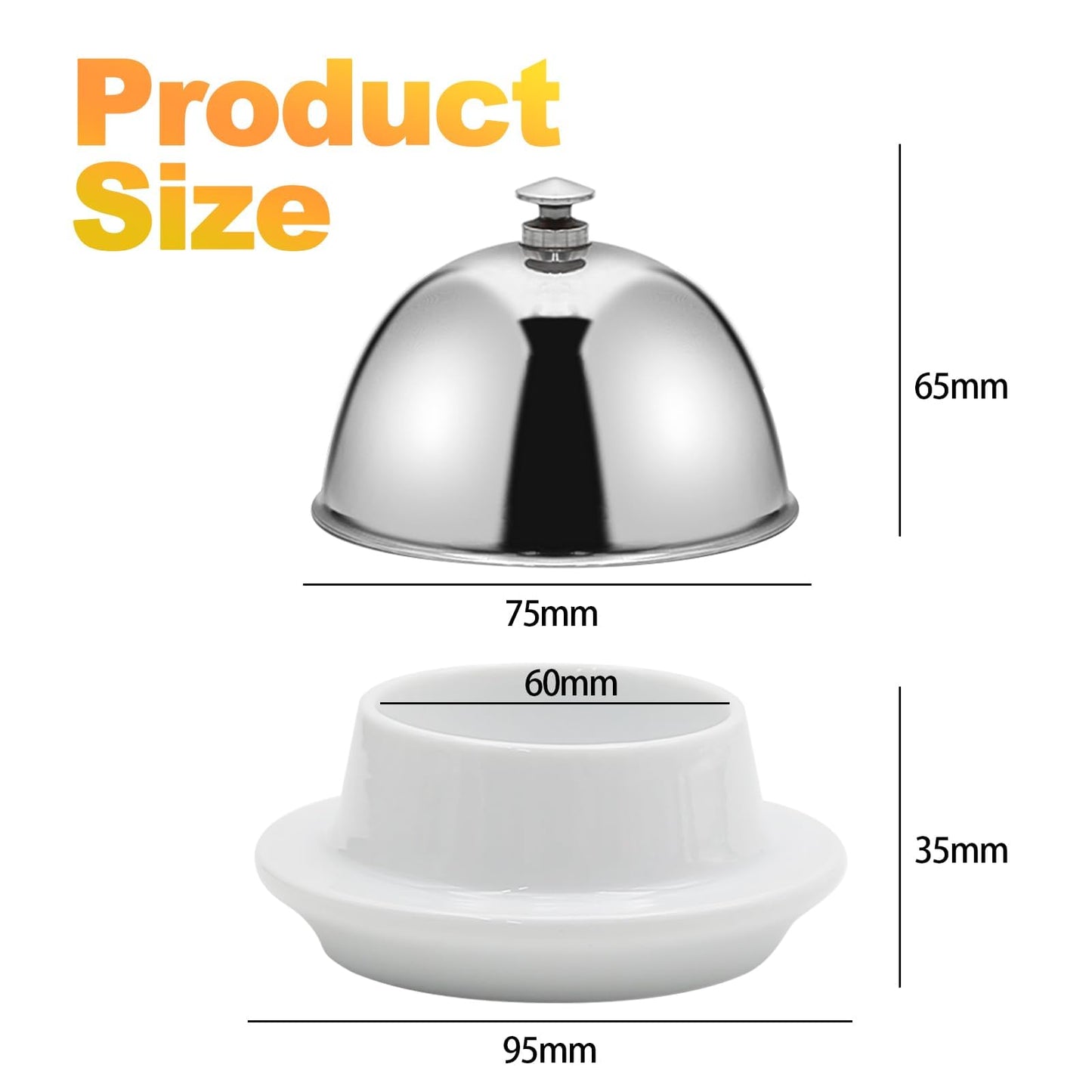 EATAKWARD Ceramic Butter Dish with Stainless Dome Cover, Cheese Dish with Lid, Small Cheese Plate Serving Tray with Silver Handled Lid for Countertop, Dessert, Cupcake, Cream Cake, Appetizer