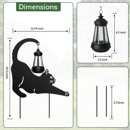 Lily's Home Black Metal Cat Garden Decor with Solar Light Lantern - Outdoor Solar Lights for Pathway & Patio - Durable Waterproof Metal - Yard & Patio Decor - Unique Gift for Cat Lovers - 18'' Tall