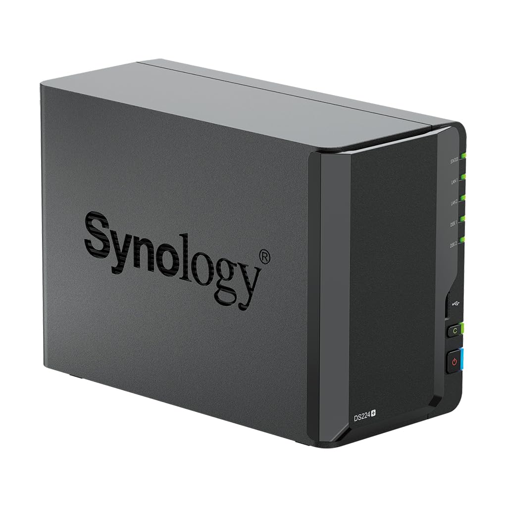 Synology DiskStation DS224+ NAS Server with Celeron 2.0GHz CPU, 6GB Memory, 36TB HDD Storage, 2 x 1GbE LAN Ports, DSM Operating System
