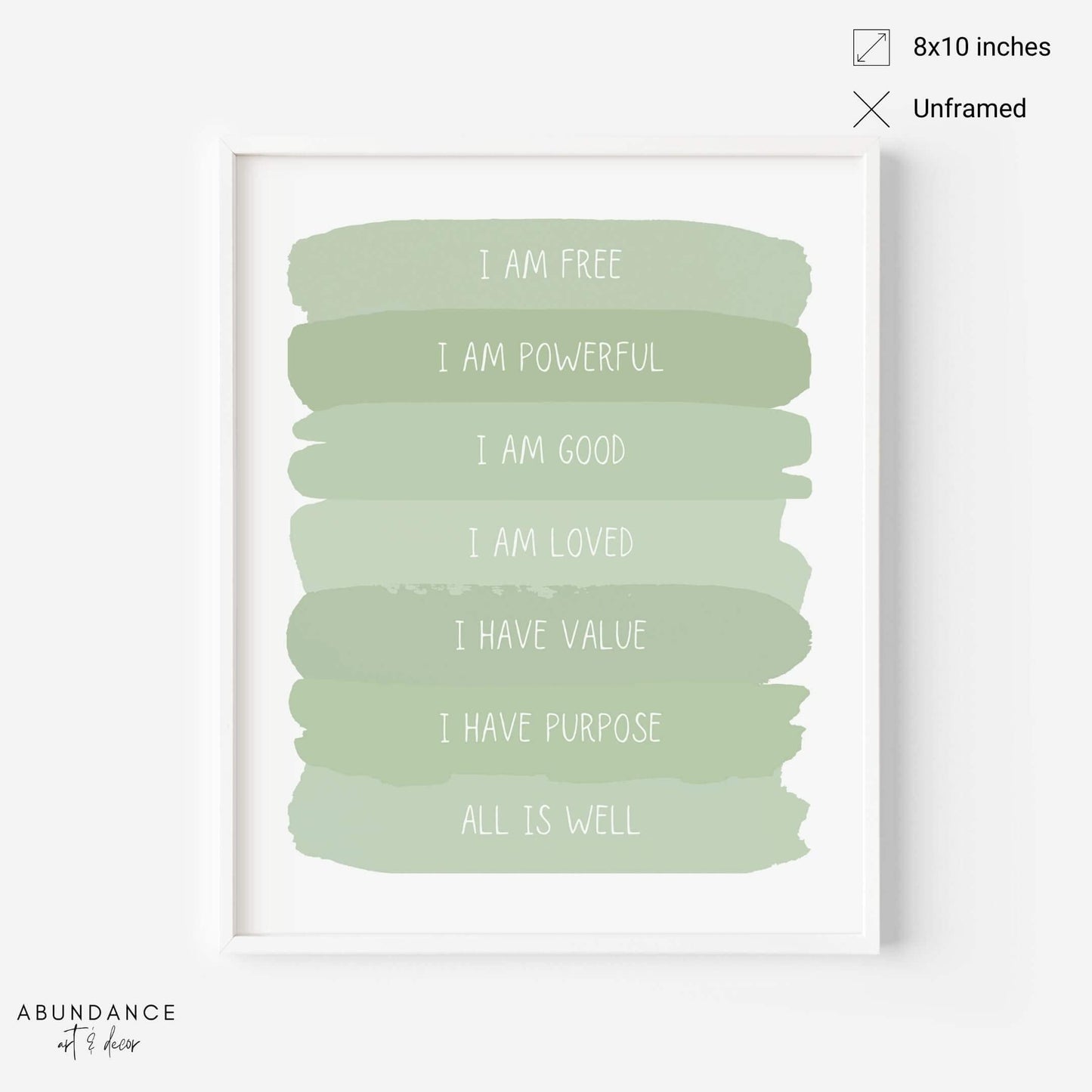 Sage Green Positive Affirmations Sage Nursery Wall Art Zen Room Decor Sage Inspirational Wall Art Office Sage Green Wall Decor for Bedroom UNFRAMED (Sage, 8x10)