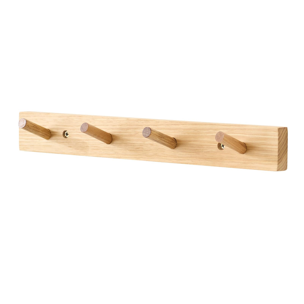 Wall Mounted Coat Rack 16 inches, Hickory Wood Wall Coat Hooks with 4 Hooks, Wooden Coat Hanger for Hanging Clothes Robes Towels Hats, Natural
