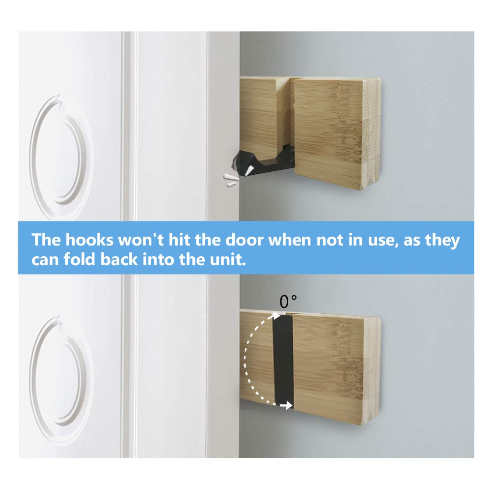 JSVER Wooden Coat Hooks Coat Rack Wall Mounted, Modern Coat Rack, Space-Saving Coat Hook with 4 Standard Retractable Hooks Hat Coat Hook for Entryway, Hallway, Bathroom, Living Room, Bedroom