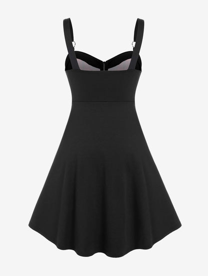 Rosegal Gothic Lace Up Plaid Half Zipper Fit and Flare Gothic Dress(White_1/2X)