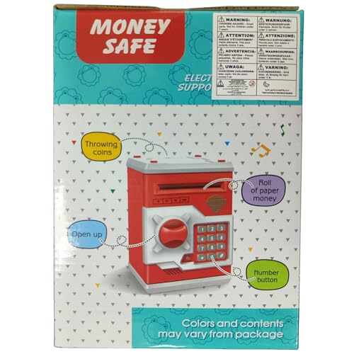 Pup Go ATM Money Box for Girls, Auto Scroll Paper, Password Code Lock Piggy Bank, Cash Coins Saving Box for Kids Age 3 4 5 6 7 8, Perfect Toy Birthday Gifts for Children(Red)