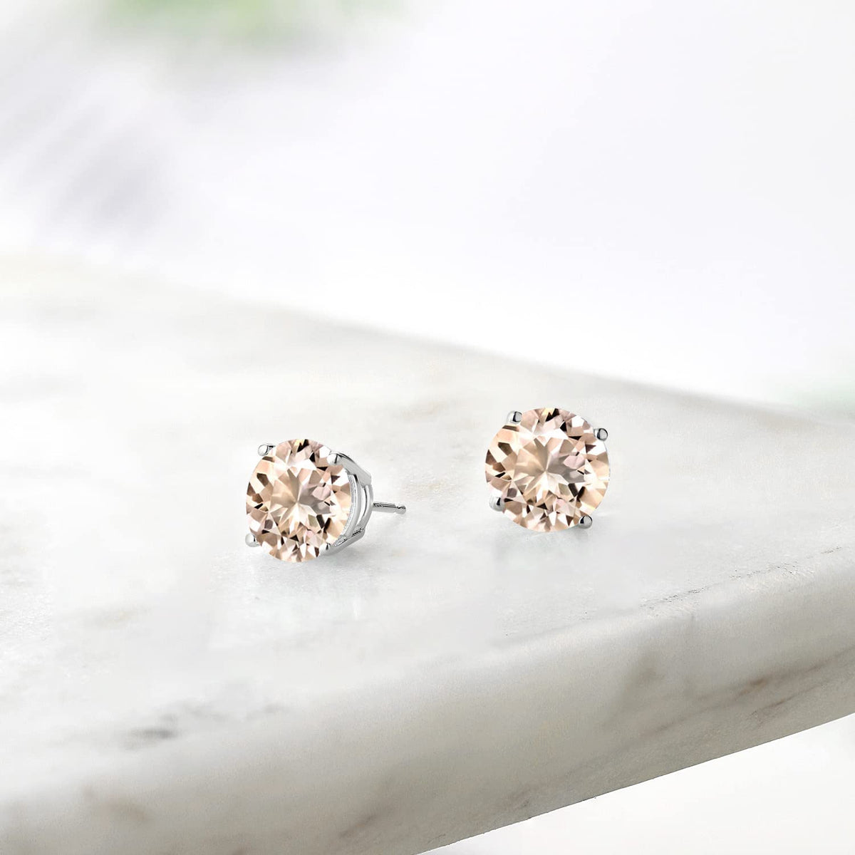 Gem Stone King 2-4 Cttw Round Gemstone Birthstone Stud Earrings For Women Men | 925 Sterling Silver | Round 7MM | Fine Jewelry Gifts for Women Her Mom Wife Men | Morganite-October