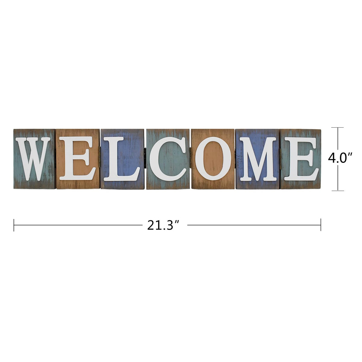 Rustic Wood Welcome Sign Cutout, Teal Wooden Tabletop Folding Decorative Word Sign, Freestanding Hinged Block Letters Home Decor