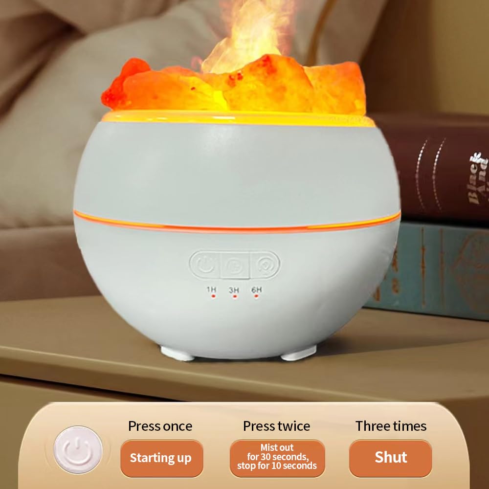 YZYOE Himalayan Salt Stone LED Ambient Light Humidifier, Dual Mode Flame Light and Gradient Color USB Aromatherapy Machine, A Combination of Two In One Bedside Night Light and Humidifier.