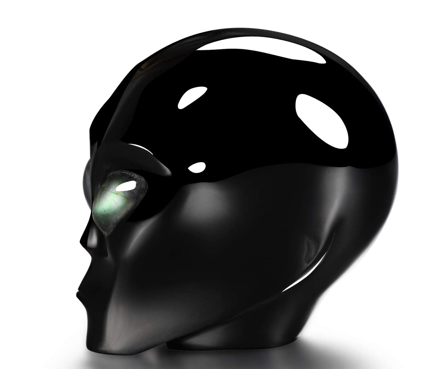 Skullis 3.0" Black Obsidian Star Being Female Alien Crystal Skull Companion with Labradorite Eyes, Hand Carved Gemstone Fine Art Sculpture, Reiki Healing Stone Statue
