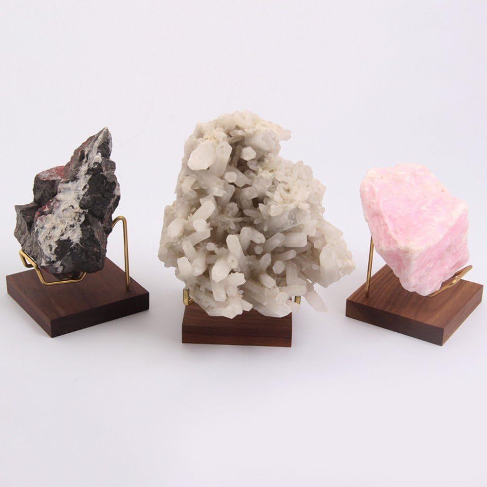 Fopytu Crystal Display Stand Metal Arms Small Display Stand with Wooden Base Geodes Agate Mineral Easel Holder for Collectibles