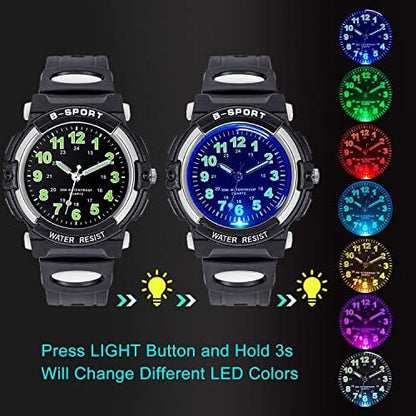 Juboos 7 Color Kids Watches,Children Analogue Quartz Watch for Boys Girls Kids Waterproof Time Teach Watches, Sport Outdoor Wrist Partner 5-16