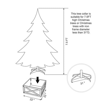 Glitzhome Christmas Tree Collar, Christmas Tree Base Cover, 22" L Washed White Wooden Tree Collars for Artificial Trees Decorative Tree Stand Cover Christmas Tree Skirt Collar