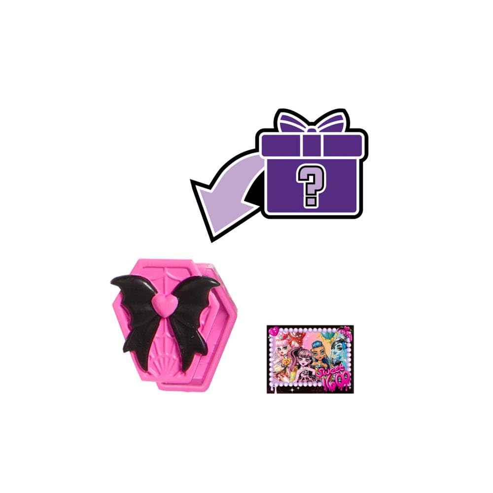 Monster High Scary Sweet Birthday Doll, Draculaura in Pink Party Dress with Themed Accessories Like Invite, Balloon, Gift, Fan and More