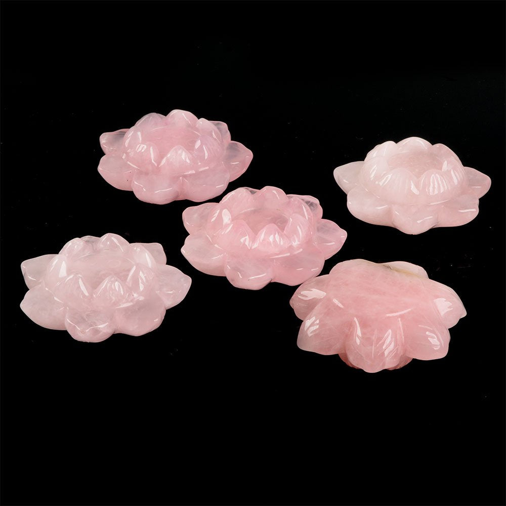 Justinstones Carved Rose Quartz Gemstone Lotus Flower Crystal Ball Stand