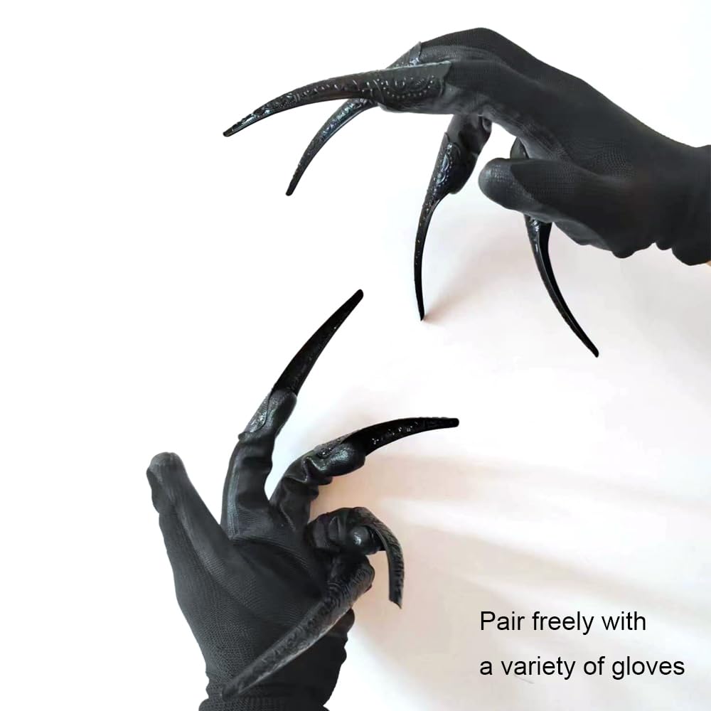 10 Pcs Long Finger Claws ,cuff design Adjustable Black Metal nail rings extension,Halloween articulated hands jewelry fingertip, Cool stuff scary vampire demon Cat Cosplay accessories women costume