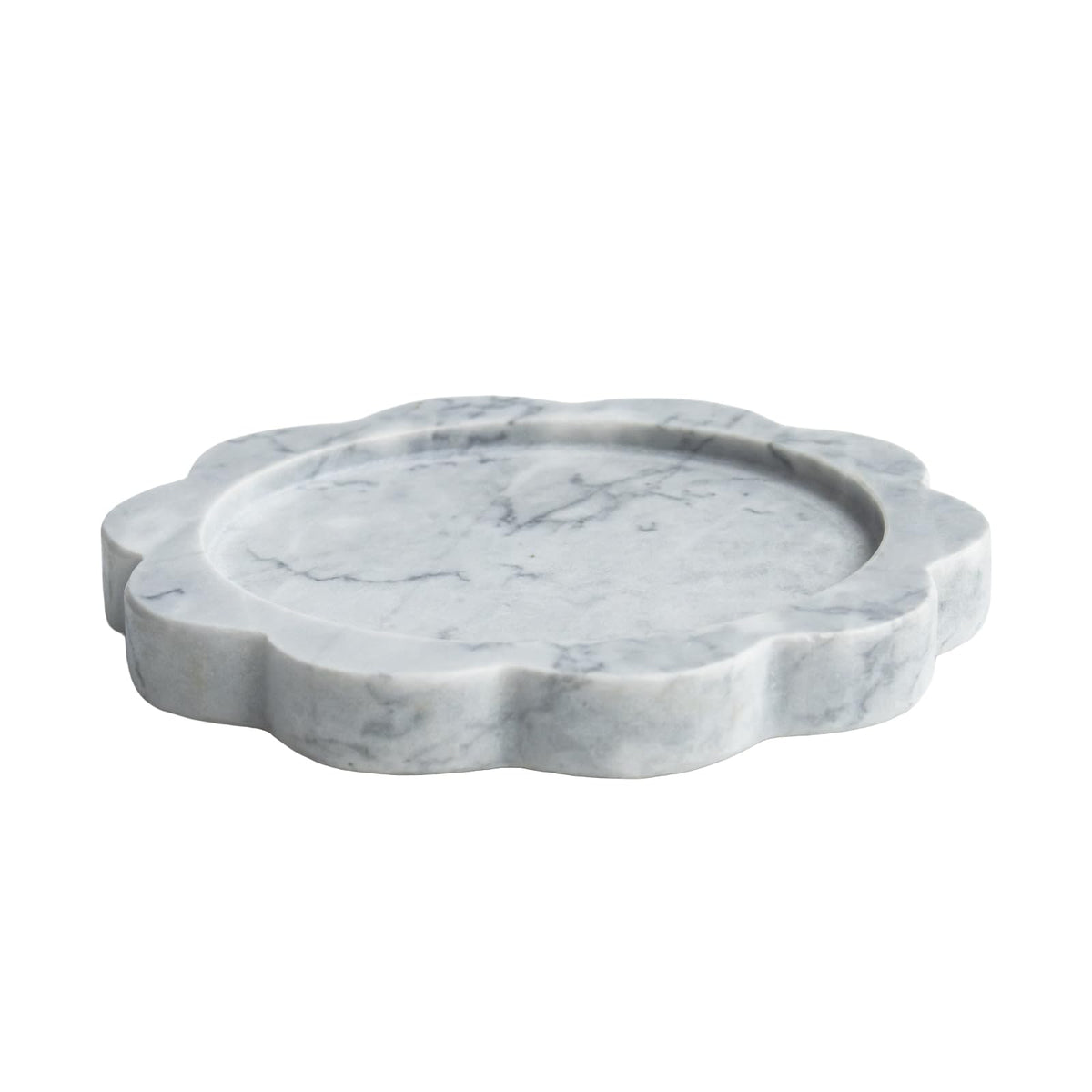 Natural Marble Candle Holder, Elegant Marble Scalloped Tray for Countertop, Solid Feel, Smooth Finish, Catchall for Jar Pillar Candles, Perfume, Key, Jewelry Dish, 6.3" Diameter