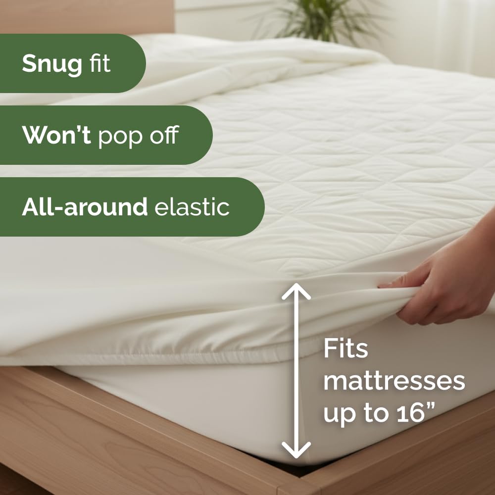 Waterproof Cooling Mattress Protector - Mattress Cover Queen Size - Viscose Made From Bamboo - Soft, Breathable, Noiseless & Washable - Fitted Sheet Style & All Round Protection - (60" x 80") White