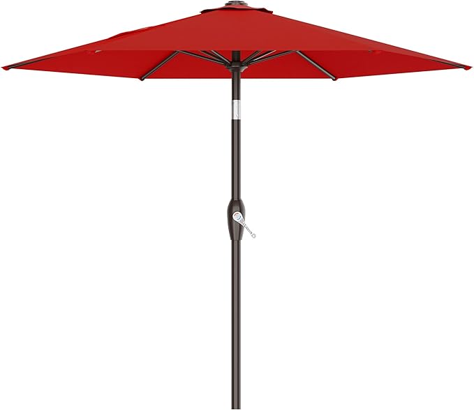 AreShark 7.5FT Patio Umbrella Table Market Umbrella with 6 Sturdy Ribs, Button Tilt/Crank Heavy-Duty Round Outdoor Umbrellas for Garden, Deck, Backyard,and Pool, Red